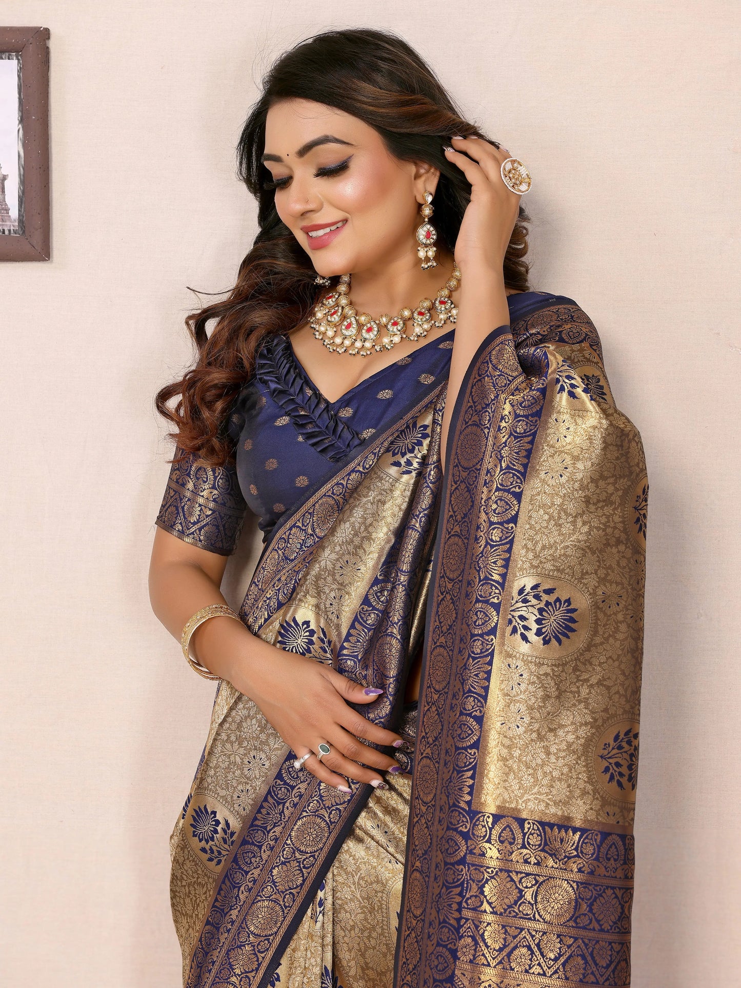 MoonPalav Royal Blue Banarasi Silk Saree Moonpalav