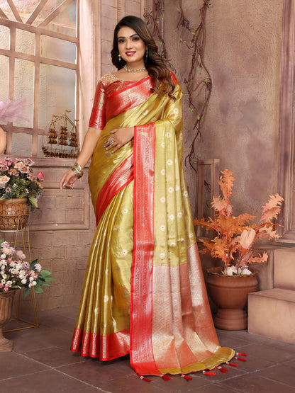 MoonPalav Handloom Tissue Silk Saree with Zari Border Moonpalav