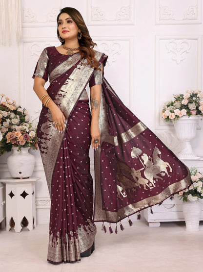MoonPalav Traditional Indian Saree with Intricate Zari Design Moonpalav