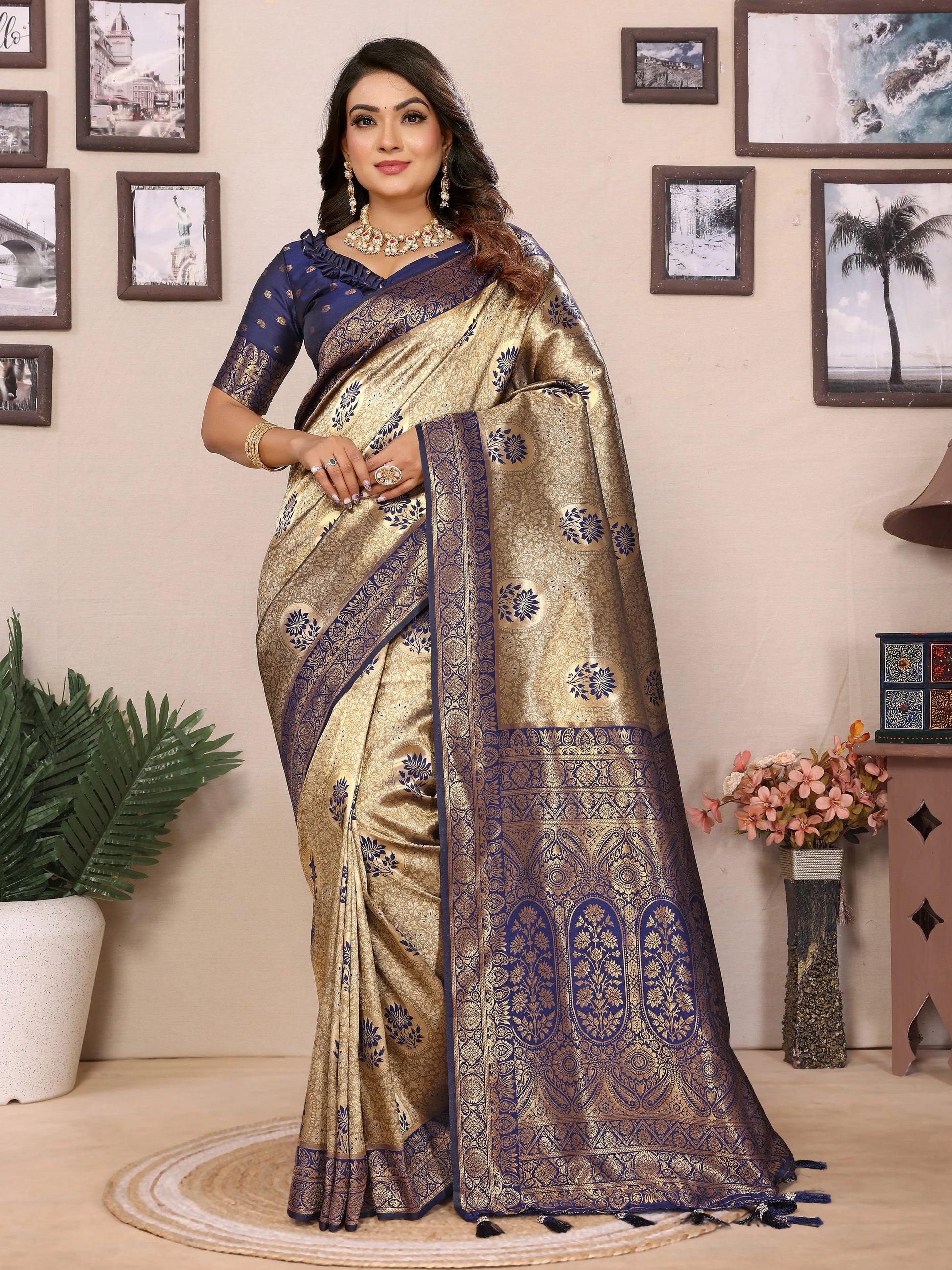 MoonPalav Royal Blue Banarasi Silk Saree Moonpalav