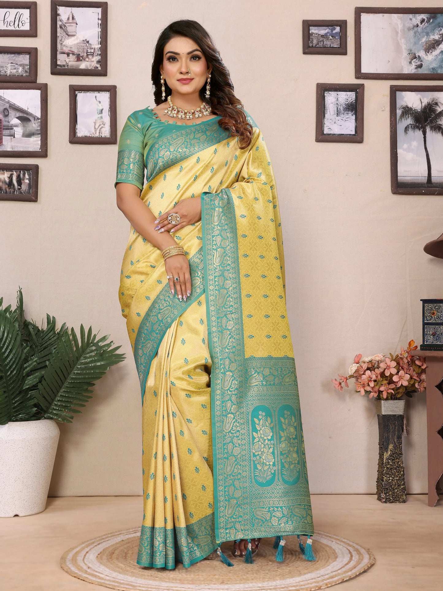 MoonPalav Handloom Tissue Silk Saree with Zari Weaving Moonpalav