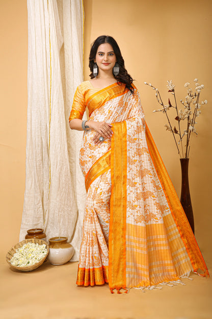 MoonPalav Elegant Yellow Dola Silk Saree Moonpalav