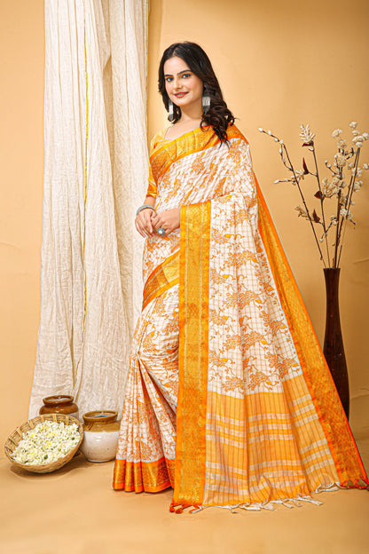 MoonPalav Elegant Yellow Dola Silk Saree Moonpalav
