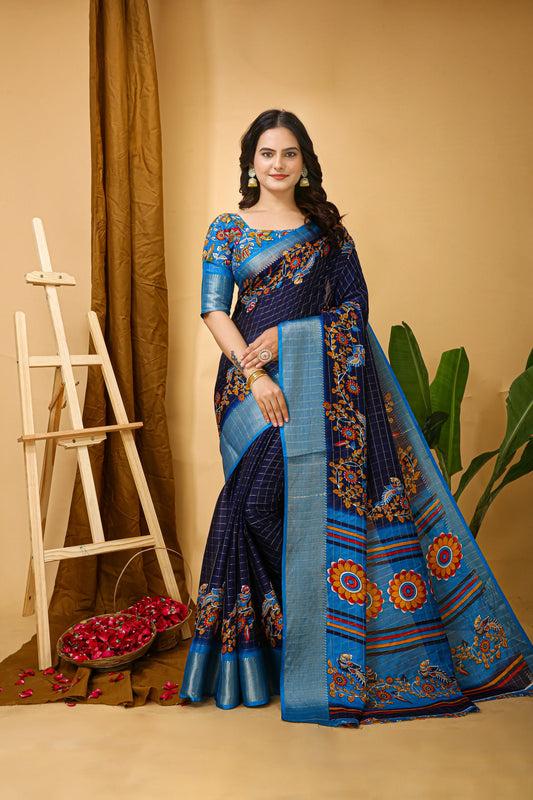 MoonPalav Navy Blue Color New Dola Silk Saree Moonpalav