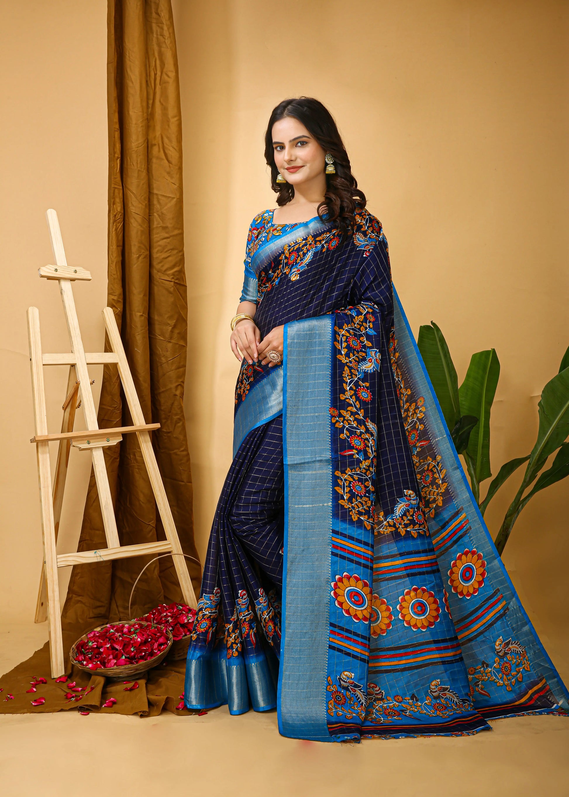 MoonPalav Navy Blue Color New Dola Silk Saree Moonpalav