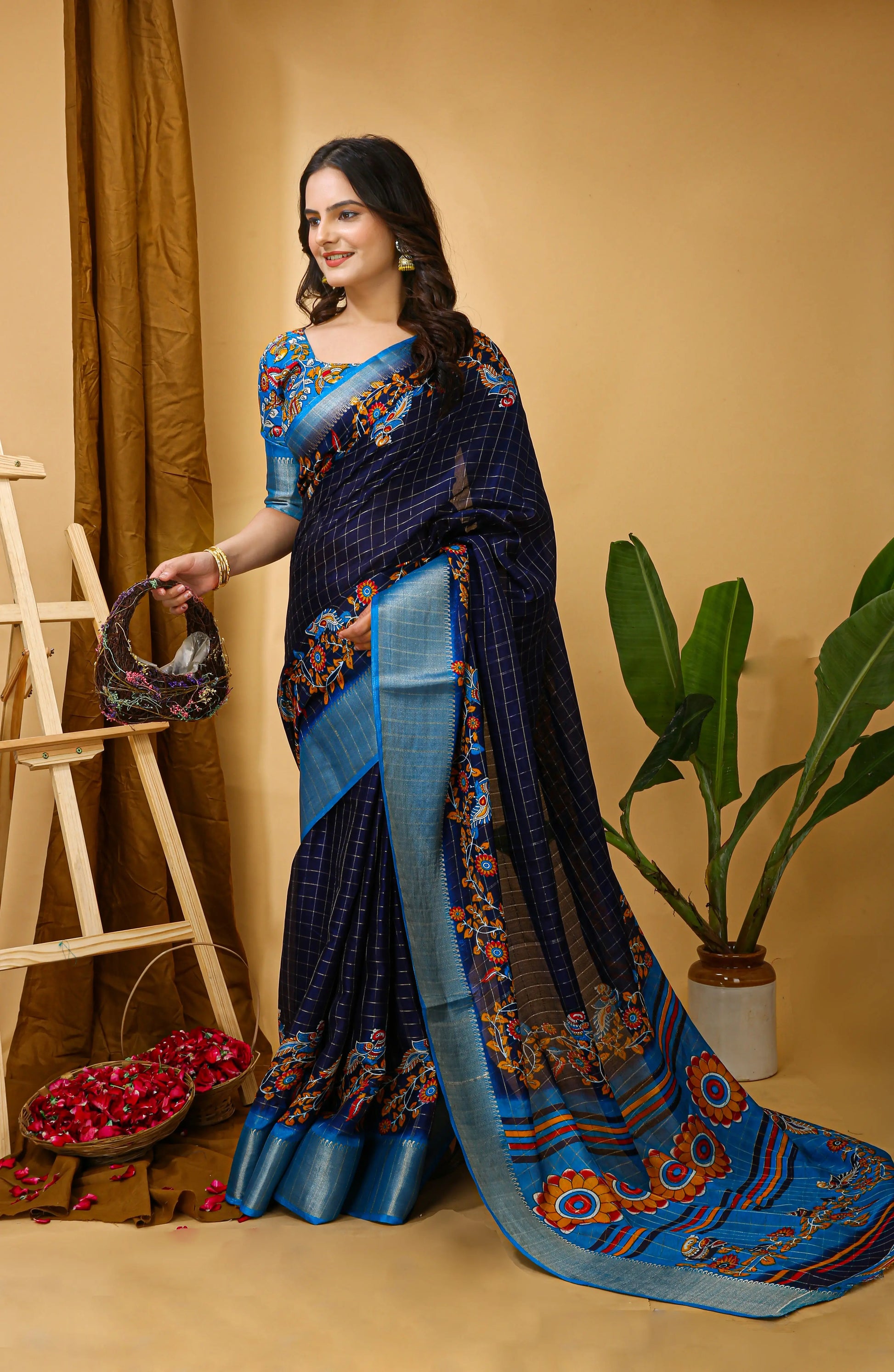 MoonPalav Navy Blue Color New Dola Silk Saree Moonpalav