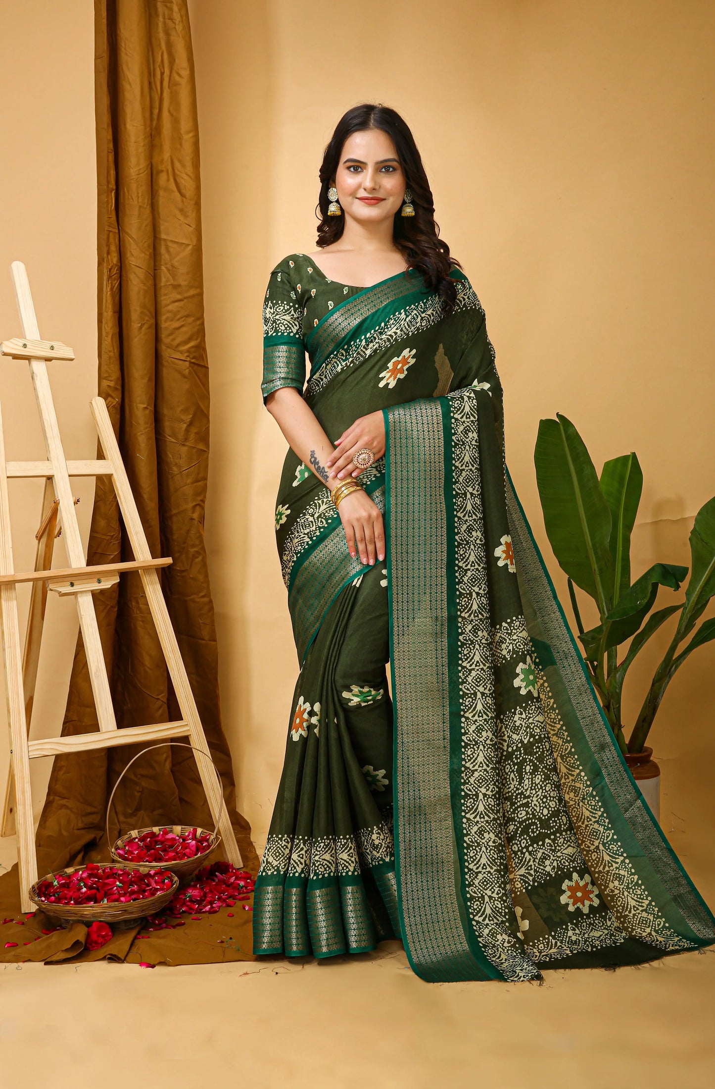 MoonPalav Traditional Indian Saree in Mahendi Green Moonpalav