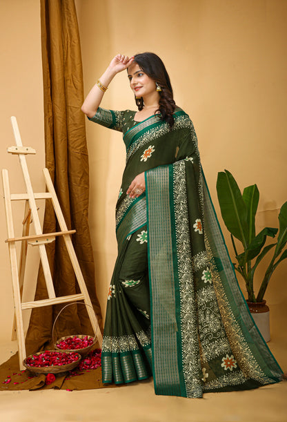 MoonPalav Traditional Indian Saree in Mahendi Green Moonpalav
