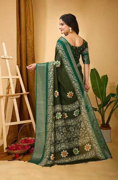 MoonPalav Traditional Indian Saree in Mahendi Green Moonpalav