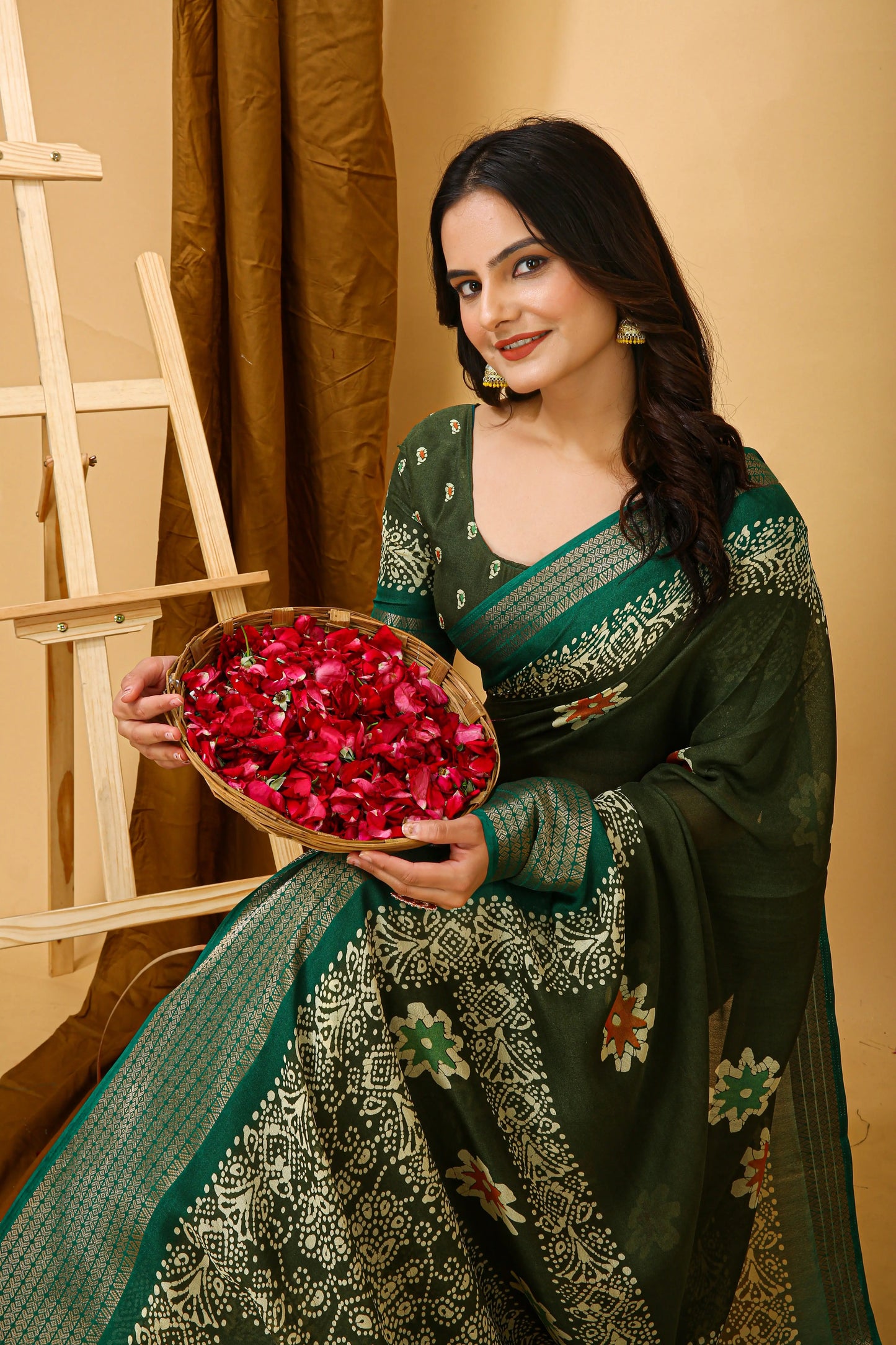 MoonPalav Traditional Indian Saree in Mahendi Green Moonpalav