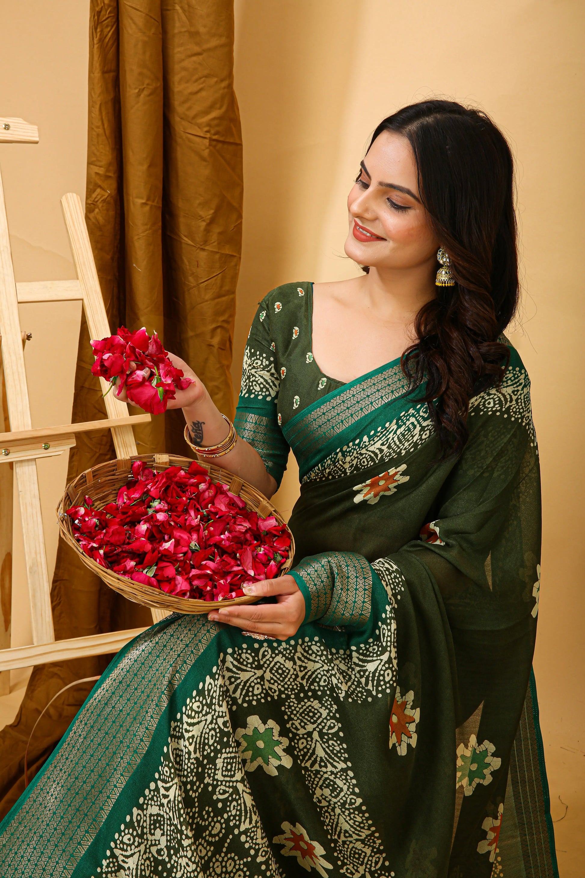 MoonPalav Traditional Indian Saree in Mahendi Green Moonpalav