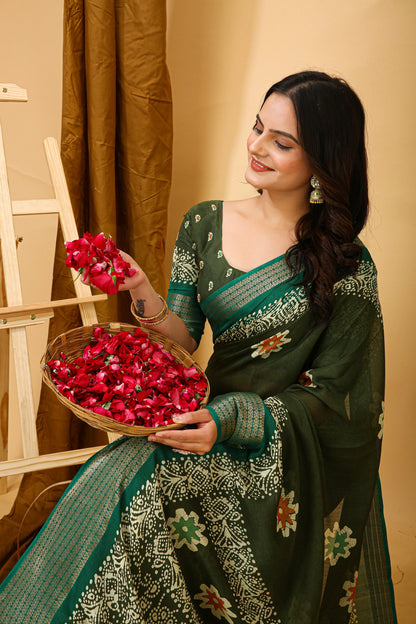 MoonPalav Traditional Indian Saree in Mahendi Green Moonpalav