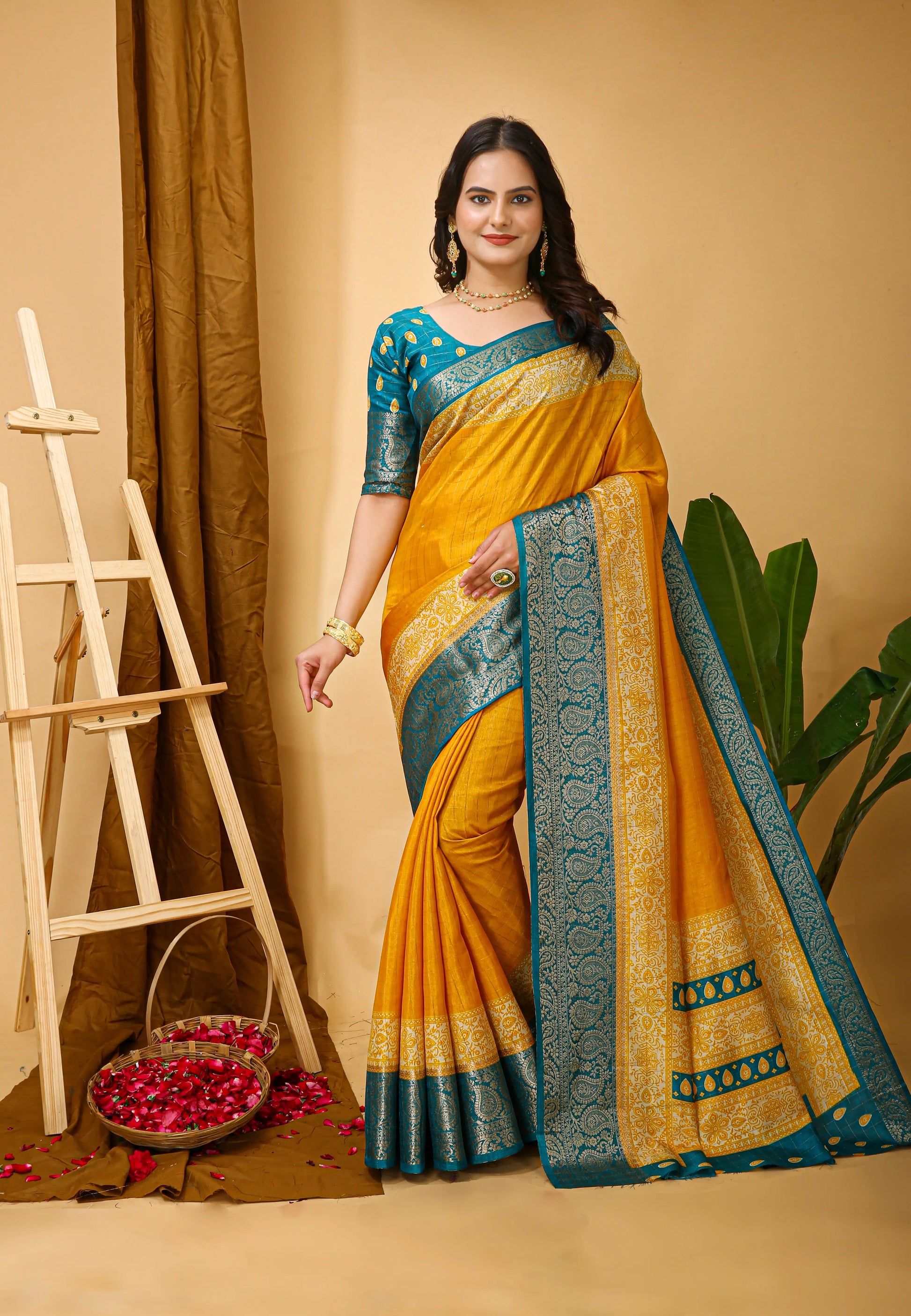 MoonPalav Vibrant Yellow Kanjivaram Silk Saree Moonpalav