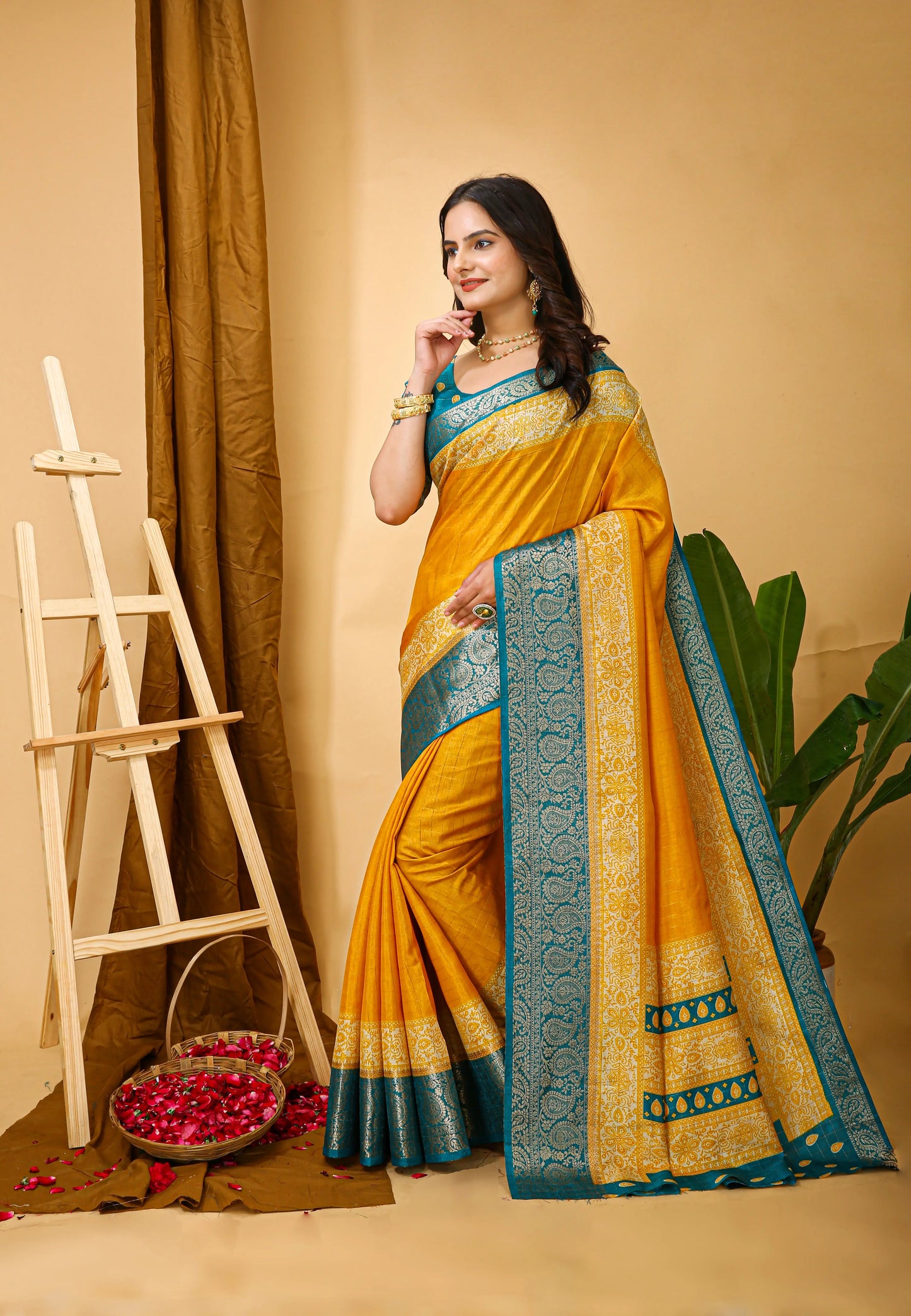 MoonPalav Vibrant Yellow Kanjivaram Silk Saree Moonpalav