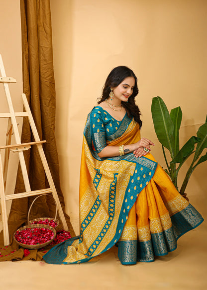 MoonPalav Vibrant Yellow Kanjivaram Silk Saree Moonpalav