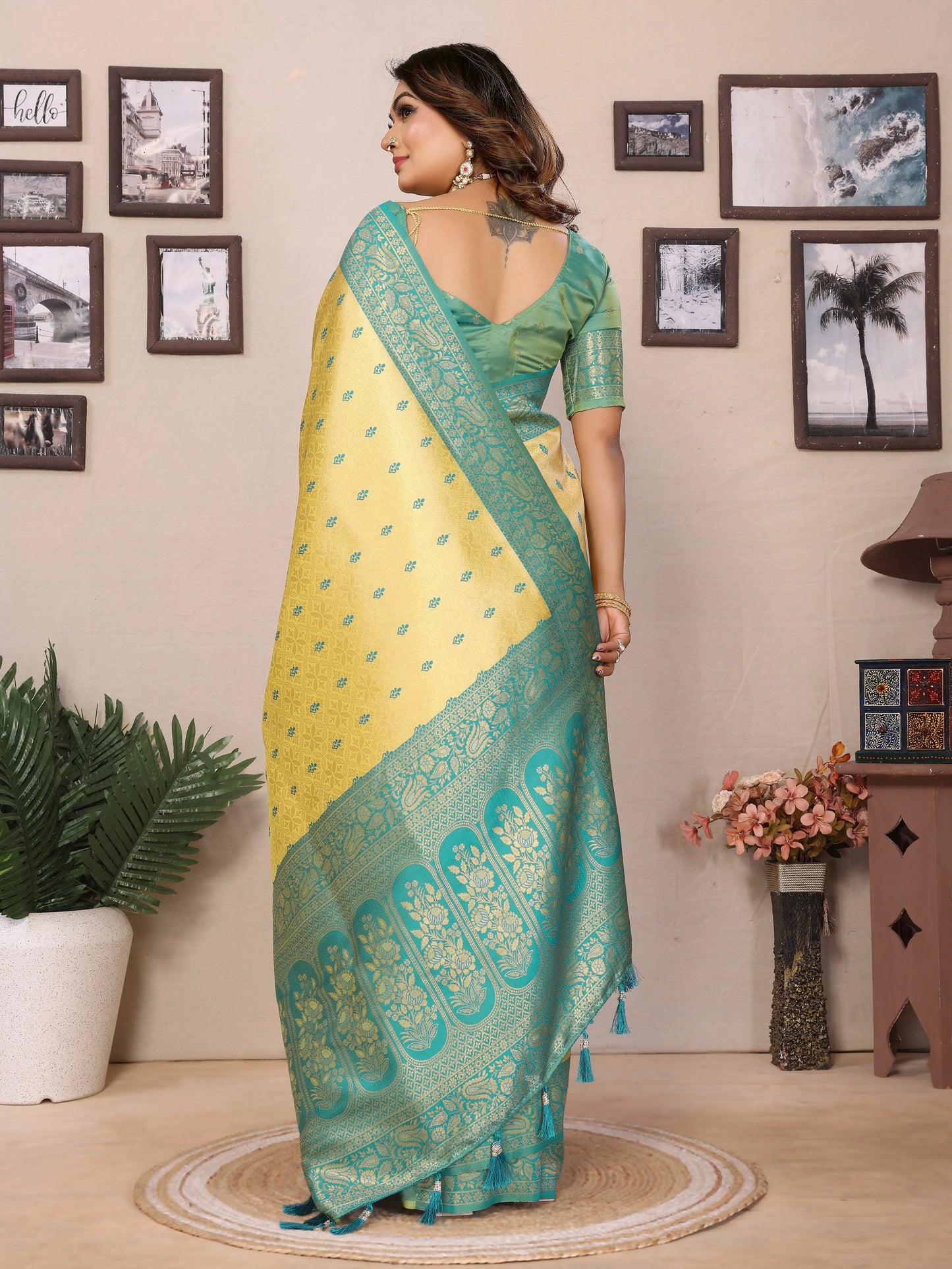 MoonPalav Handloom Tissue Silk Saree with Zari Weaving Moonpalav