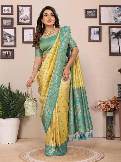 MoonPalav Handloom Tissue Silk Saree with Zari Weaving Moonpalav