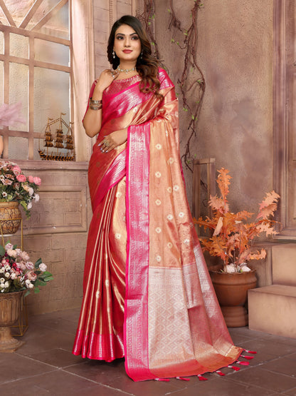 MoonPalav Rani Tissue Silk Saree With Zari Brocade And Zari Border Moonpalav