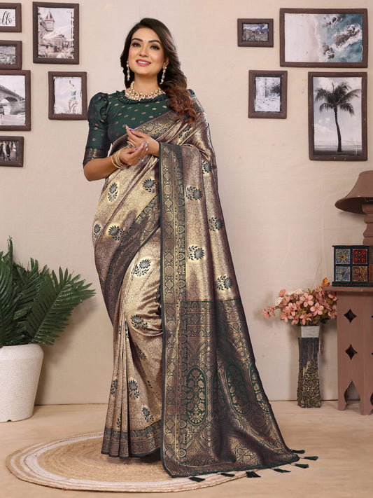 MoonPalav Timeless Banarasi Green Silk Saree Moonpalav