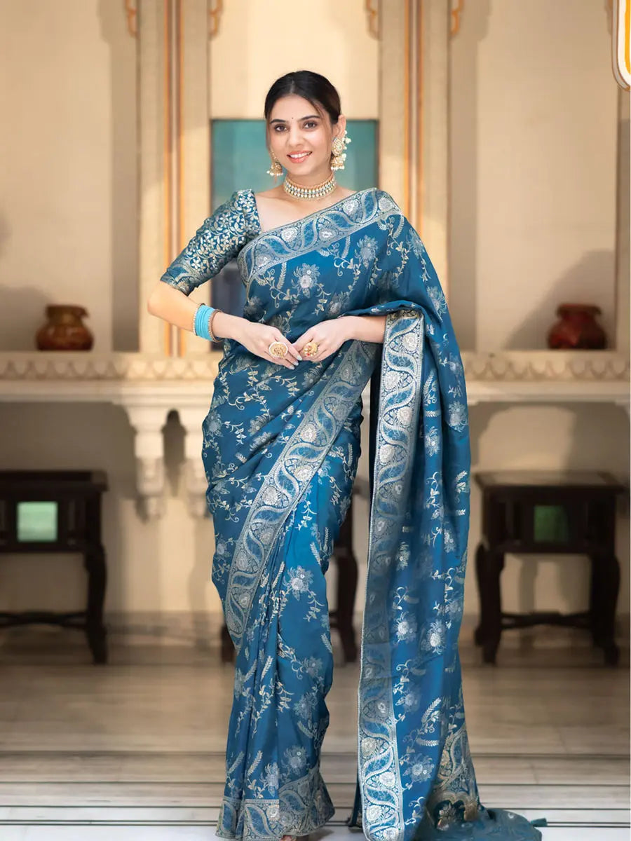 MoonPalav Royal Blue Silk Extravaganza Saree Moonpalav