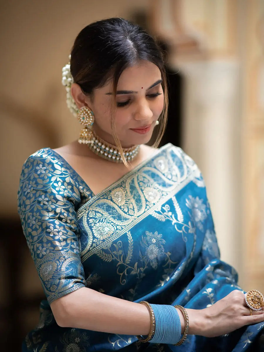 MoonPalav Royal Blue Silk Extravaganza Saree Moonpalav