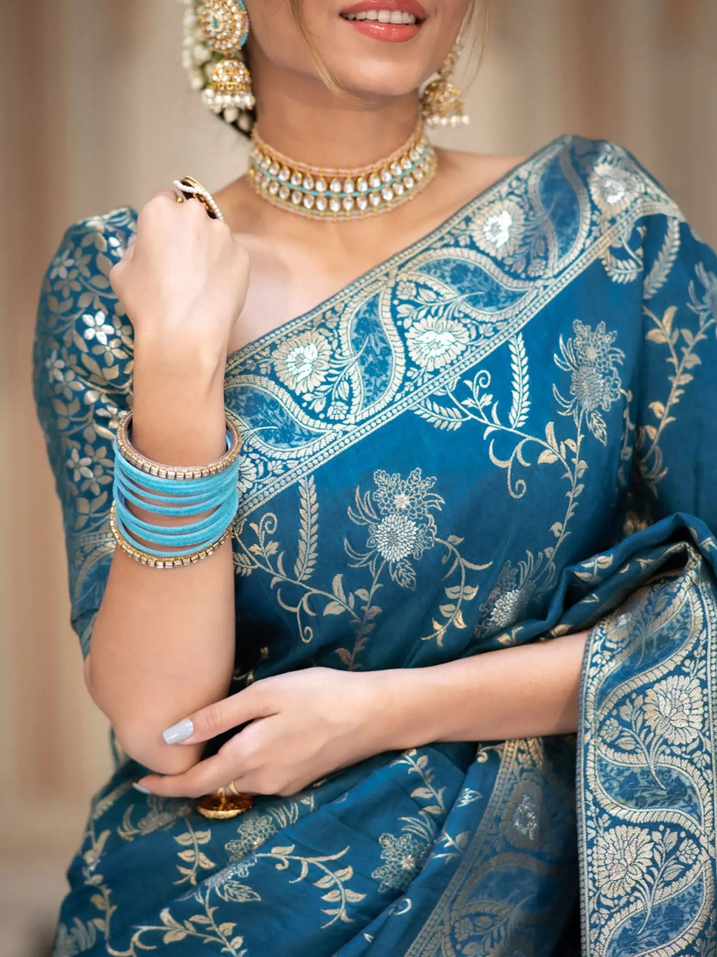 MoonPalav Royal Blue Silk Extravaganza Saree Moonpalav