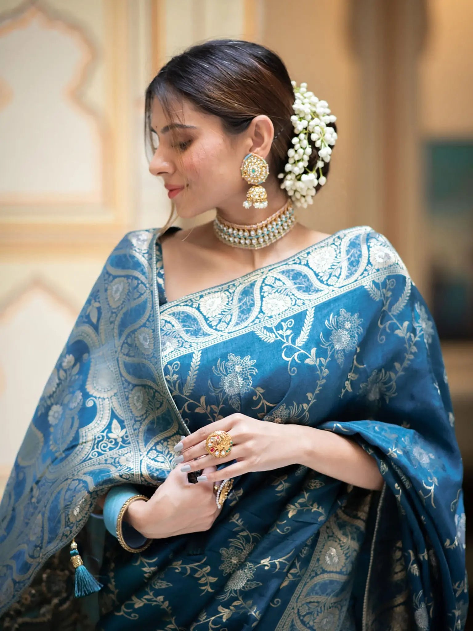 MoonPalav Royal Blue Silk Extravaganza Saree Moonpalav