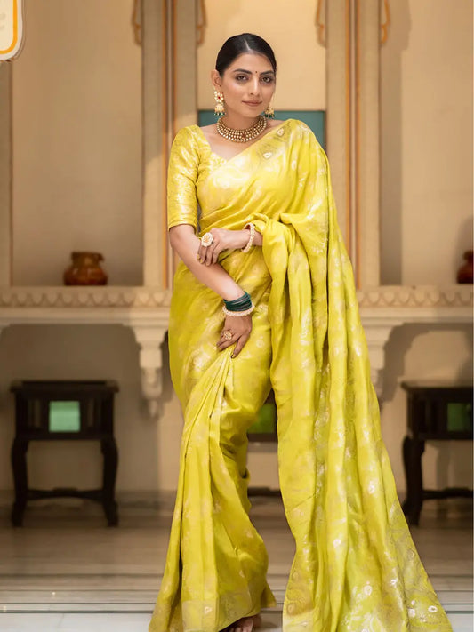 MoonPalav Royal Lemon Banarasi Silk Saree Moonpalav