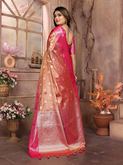 MoonPalav Rani Tissue Silk Saree With Zari Brocade And Zari Border Moonpalav