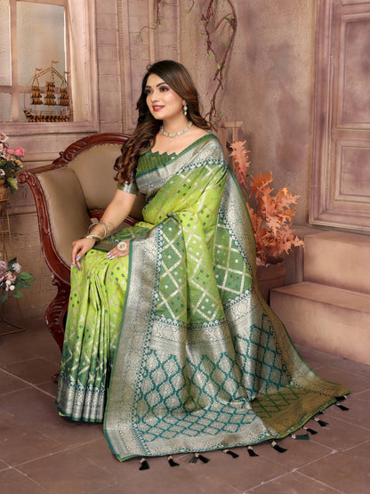 MoonPalav Pista Green Traditional Saree Moonpalav
