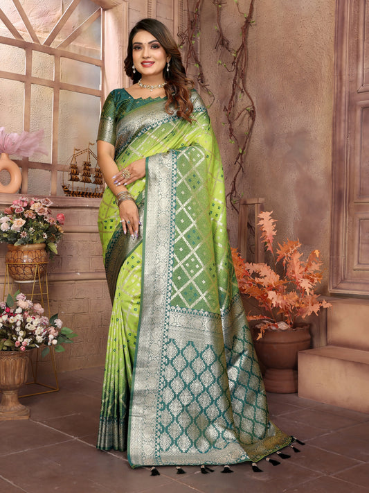 MoonPalav Pista Green Traditional Saree Moonpalav