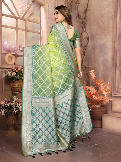 MoonPalav Pista Green Traditional Saree Moonpalav