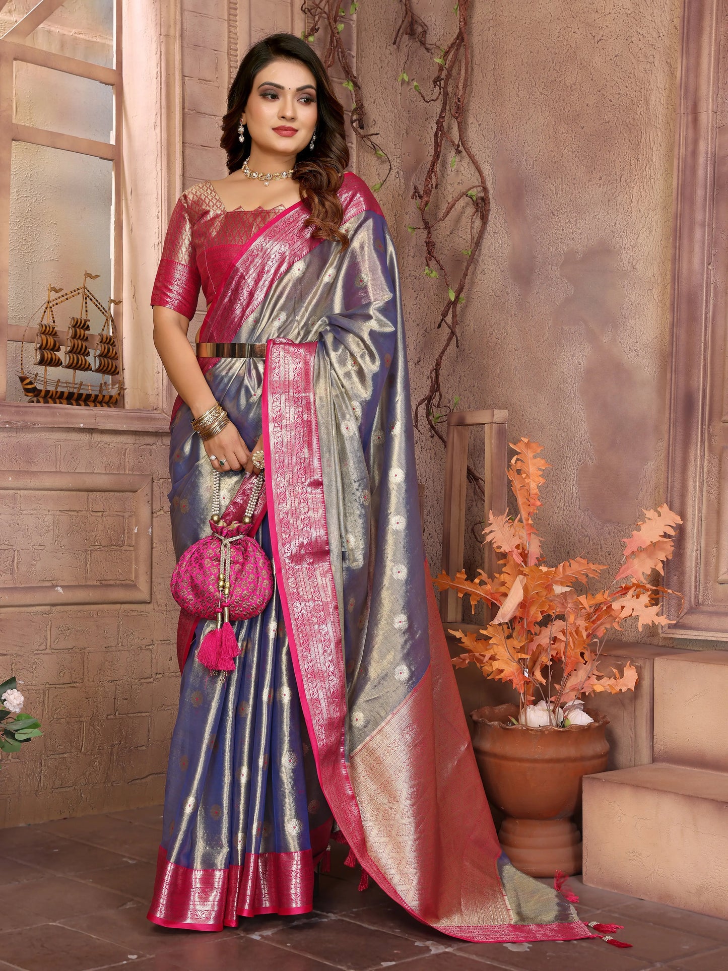 MoonPalav Radiant Waves Tissue Silk Saree Moonpalav
