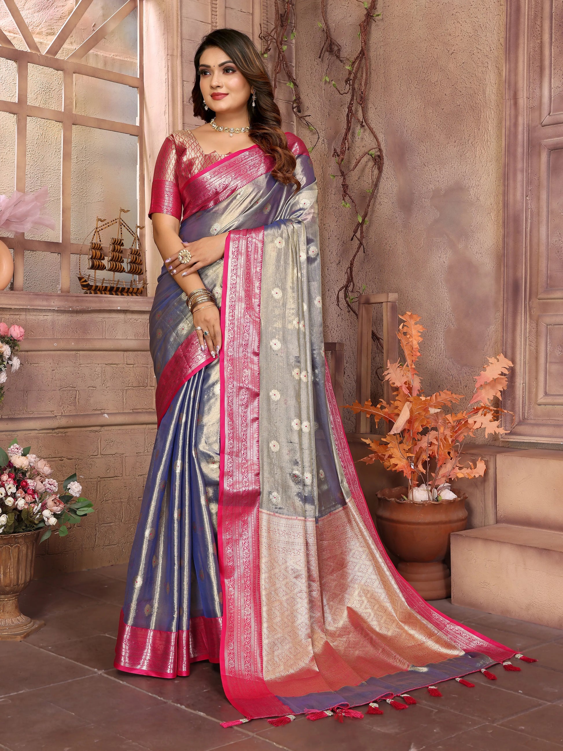 MoonPalav Radiant Waves Tissue Silk Saree Moonpalav