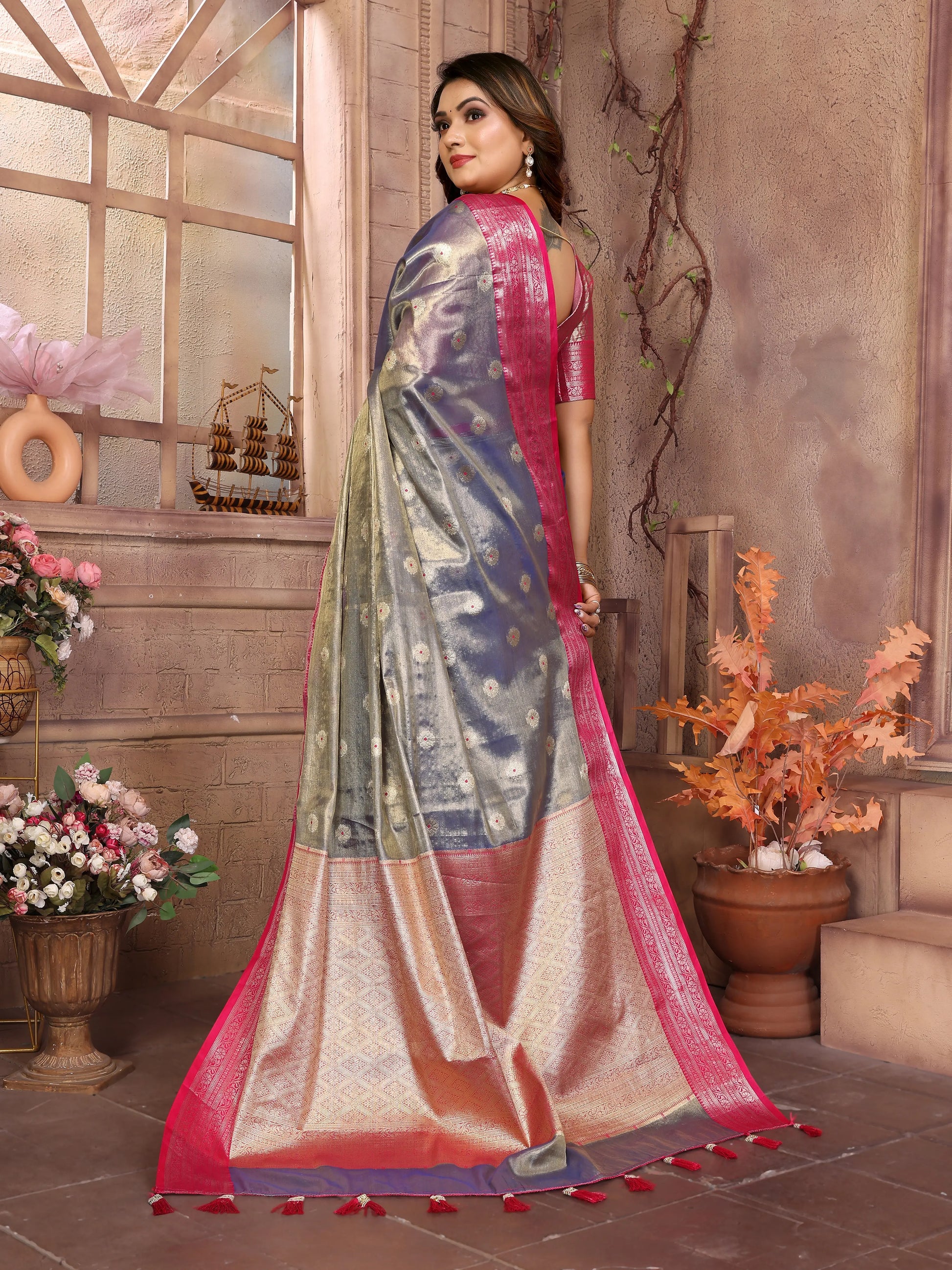 MoonPalav Radiant Waves Tissue Silk Saree Moonpalav