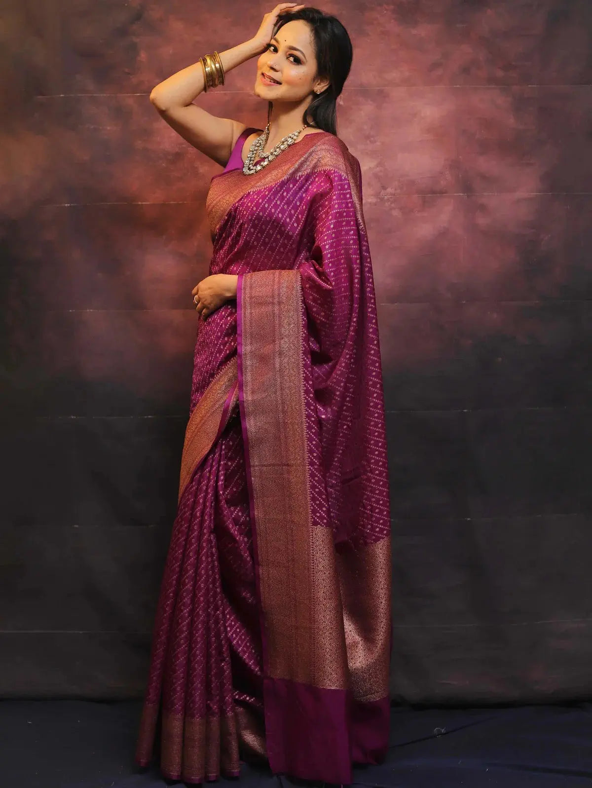 MoonPalav Royal Purple Banarasi Silk Saree Moonpalav