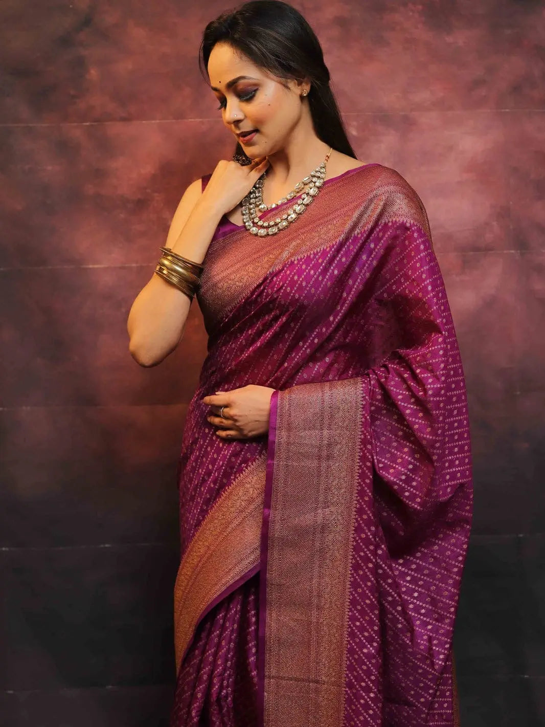 MoonPalav Royal Purple Banarasi Silk Saree Moonpalav