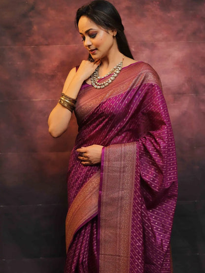 MoonPalav Royal Purple Banarasi Silk Saree Moonpalav
