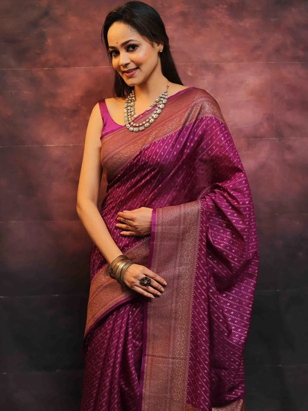 MoonPalav Royal Purple Banarasi Silk Saree Moonpalav