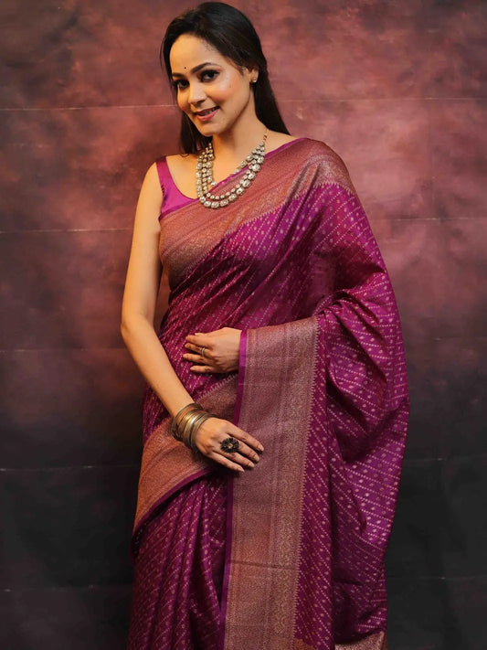 MoonPalav Royal Purple Banarasi Silk Saree Moonpalav