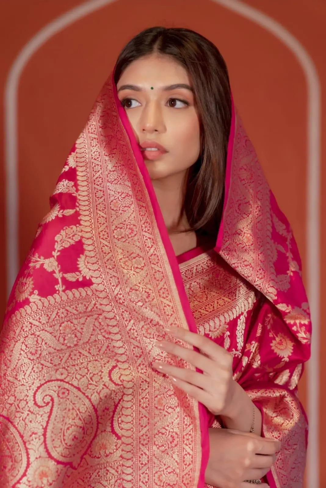 Royal Blossom Pink Banarasi Silk Saree Moonpalav boutique