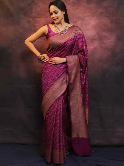 MoonPalav Royal Purple Banarasi Silk Saree Moonpalav
