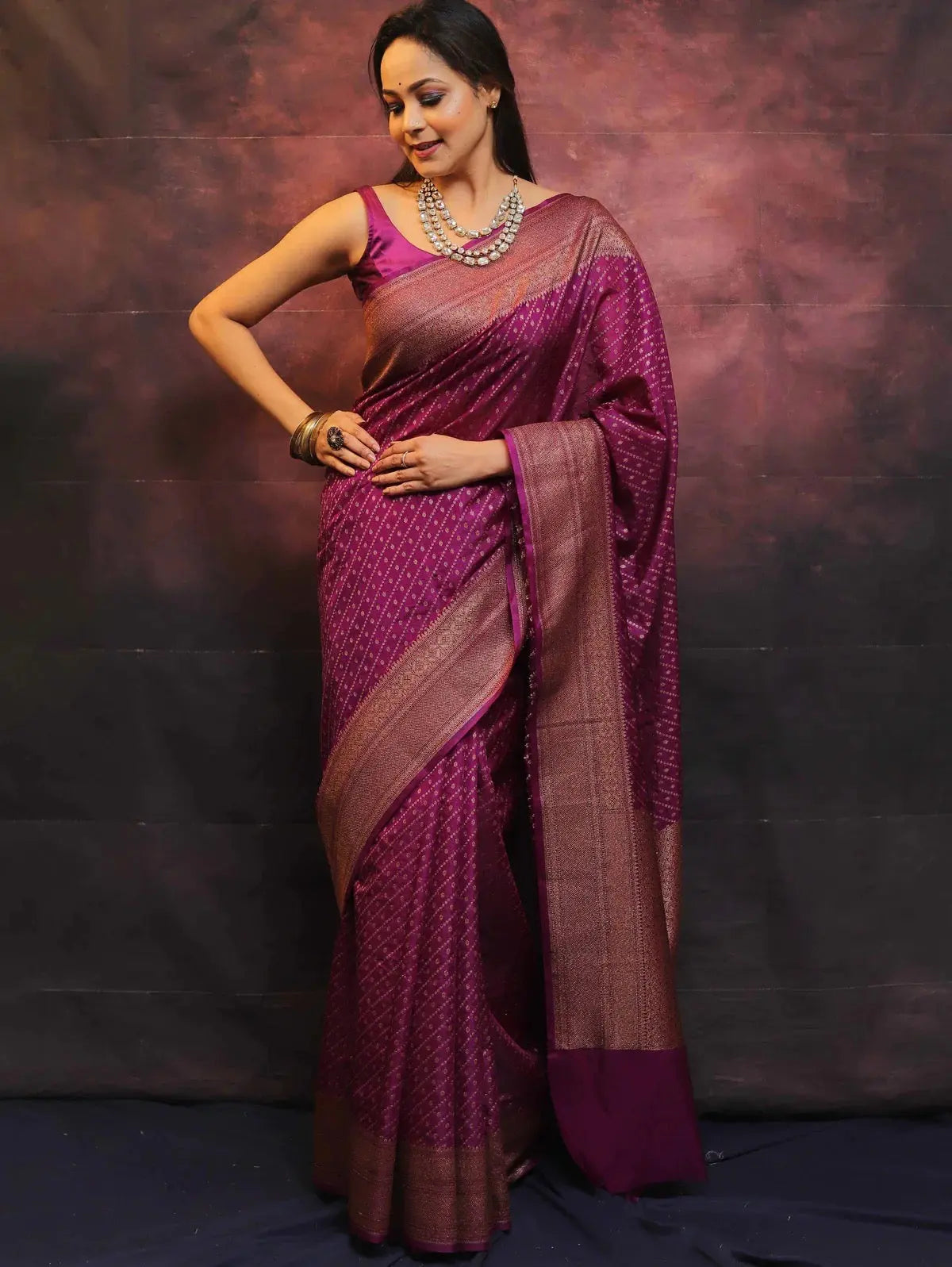 MoonPalav Royal Purple Banarasi Silk Saree Moonpalav
