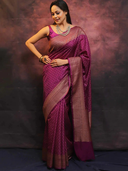 MoonPalav Royal Purple Banarasi Silk Saree Moonpalav