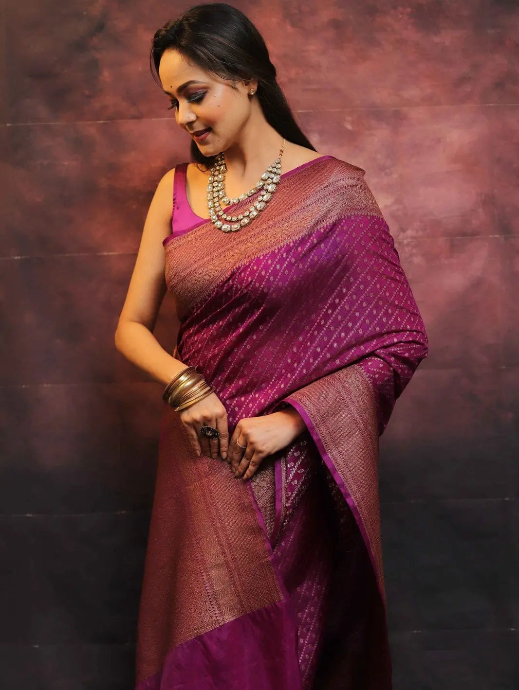 MoonPalav Royal Purple Banarasi Silk Saree Moonpalav