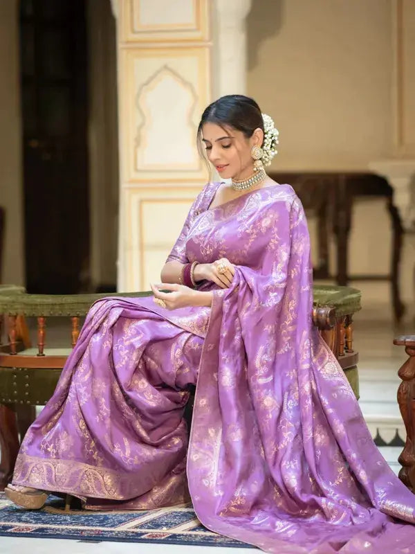 MoonPalav Purple Majesty Banarasi Silk Saree Moonpalav