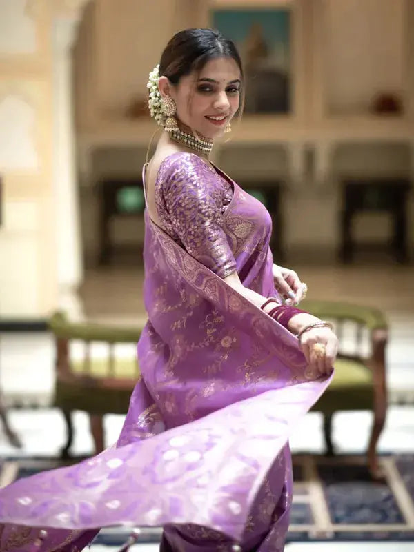 MoonPalav Purple Majesty Banarasi Silk Saree Moonpalav