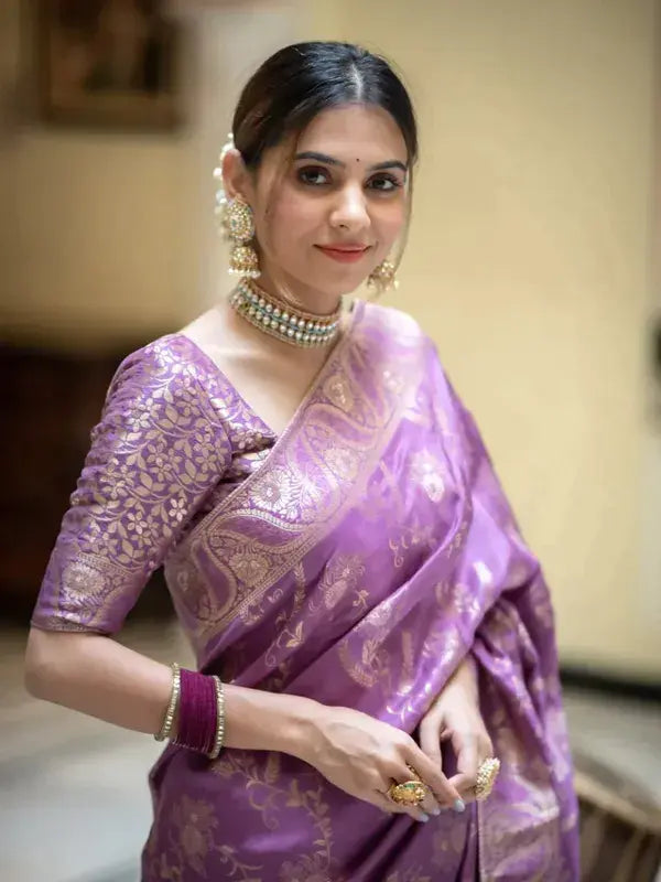 MoonPalav Purple Majesty Banarasi Silk Saree Moonpalav
