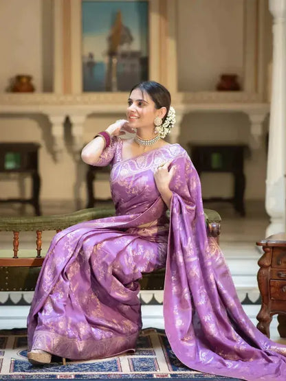 MoonPalav Purple Majesty Banarasi Silk Saree Moonpalav