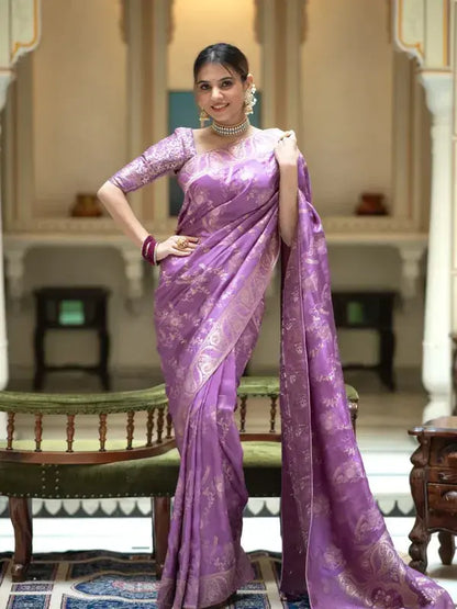 MoonPalav Purple Majesty Banarasi Silk Saree Moonpalav